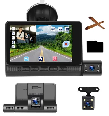 Productafbeelding van FHD dashcam 4 inch met 3 camera's, 1080P, G-sensor, parkeermonitor
