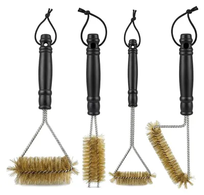 Image de Brosse de nettoyage pour grill, en laiton, lot de 4. Adaptée aux grilles de barbecue, aux barbecues au gaz, aux barbecues au charbon, aux barbecues en acier et aux barbecues électriques