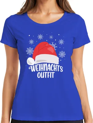 Produktbild von Weihnachtsoutfit Santa Hut - Weihnachten Weihnachtsgeschenk Christmas Damen T-Shirt, Blau, L