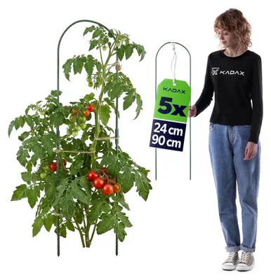 Produktbild von KADAX Pflanzstäbe 24 x 90 cm, 5er Set, Pflanzenstützen aus Stahl mit Kunststoffbeschichtung, Rankstäbe in Bogenform, Rankhilfe für Tomaten, Gurken & Kletterpflanzen