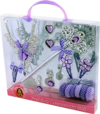 Produktbild von Schmuckset mit Haarklammern, Zauberstab u.v.m. - wird in der Farbe Rosa oder Lila geliefert!