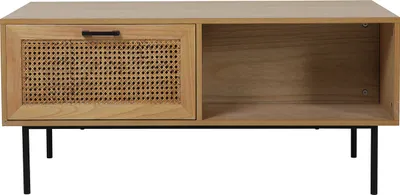 Produktbild von Möbilia Couchtisch mit Rattan Front | 1 Schublade, 1 offenes Fach je Seite | MDF + Metall | B 110 x T 59 x H 50 cm | natur-schwarz | 28020005 | Serie COUCHTISCH