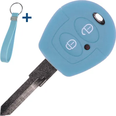 Produktbild von Auto Schlüssel Silikon Schutz Hülle + Schlüsselband Fluoreszierend Blau kompatibel mit VW SEAT Skoda T4 Fox Sharan Polo Cordoba 2 Tasten Funk Fernbedienung