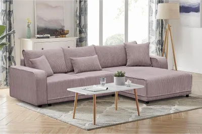 Produktbild von 290 cm Ecksofa PRIMO L-Form Polstersofa mit Schlaffunktion Cordstoff Corner Schlafsofa Eckcouch für Wohnzimmer, Stoff: poso 27 - rosa