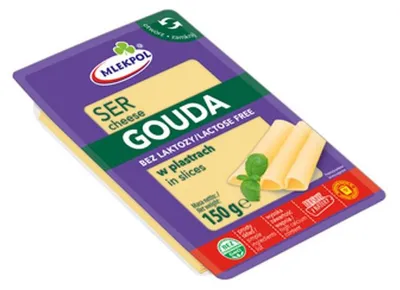 Zdjęcie produktu dla Ser Gouda bez laktozy plastry 150g Mlekpol