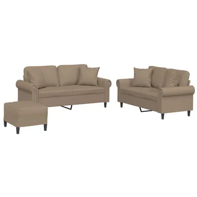 Produktbild von 3-tlg. Sofagarnitur mit Kissen Cappuccino-Braun Kunstleder