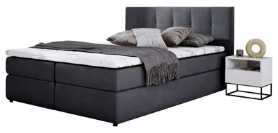 Produktbild von E-ZIMPAZ Boxspringbett 180x200 MALMO mit Schlaffunktion, 2 Bettkästen, Topper & Bonellfederkern, Hotelbett mit Matratze Dunkelgrau SORO 97