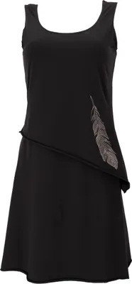 Produktbild von Minikleid aus Baumwolle im Lagenlook, ärmelloses Boho Kleid mit Federdruck - Schwarz, Damen, Elasthan,Baumwolle(Bio), Größe: S