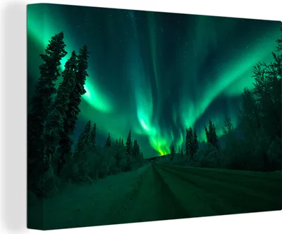 Produktbild von OneMillionCanvasses® - Leinwandbilder - 140x90 cm, Das Nordlicht über der Landschaft von Kanada, Wandbilder Kunstdruck Wanddekoration