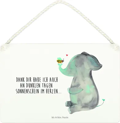 Produktbild von Mr. & Mrs. Panda Schild Elefant Biene DIN A4 - Weiß - Geschenk, holzbild, Liebesspruch, Lustige Sprüche, Heiratsantrag, kleine aufmerksamkeit, Türschild, Holzschild