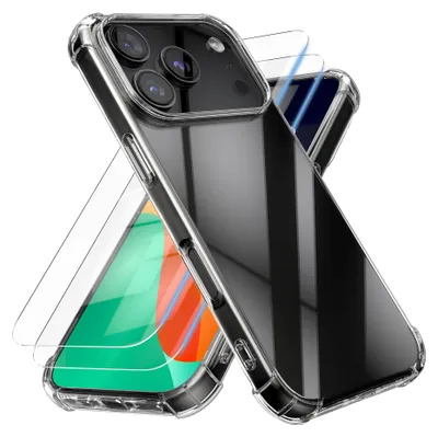 Produktbild von kalibri Hülle kompatibel mit Apple iPhone 17 Pro Case - Handyhülle mit 2x Glas Schutz Folie - Cover Handyhülle in Transparent