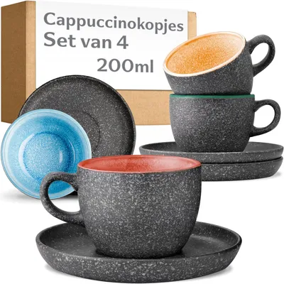 Produktbild von Cappuccinotasse Cappuccinotassen Kaffeetasse - 200 ml - Keramik - 4er Set