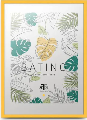 A yellow picture frame with a botanical illustration background.