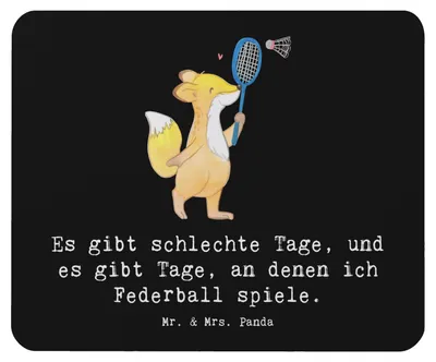 Produktbild von Mr. & Mrs. Panda Mouse Pad Fuchs Federball spielen - Schwarz - Geschenk, pc mousepad, mausunterlage, Badminton, Mauspad, mousematte