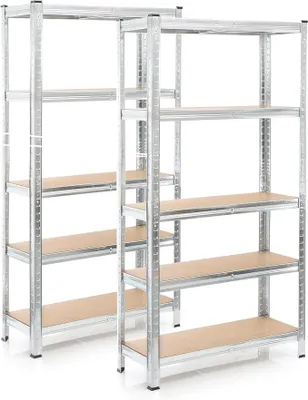 Produktbild von Set 2X Schwerlastregal 180x90x40cm, 875 kg Gesamtlast, Steckregal verzinkt aus Stahl, Lastenregal mit 5 Ablagen, Werkstattregal