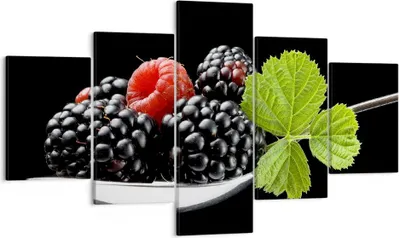 Produktbild von Bild auf Leinwand - Leinwandbild - Löffel Himbeere Brombeere Frucht - 125x70cm - Wand Bild - Wanddeko - Leinwanddruck - Bilder - Kunstdruck - Leinwand bilder - Wandkunst - EA125x70-2202
