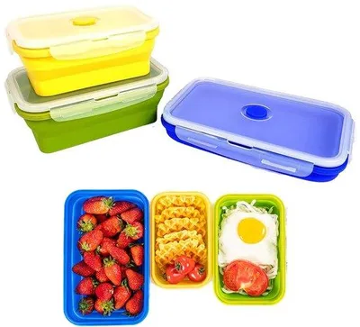 Image de Lot de 3 récipients en silicone, sans BPA, multicolores, avec couvercles
