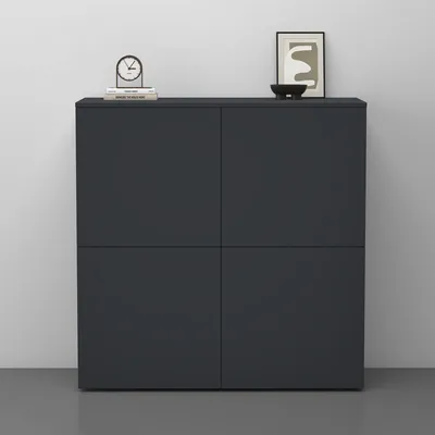 Produktbild von doporro Sideboard 04, Anthrazit matt, Bodenstehend, 0.98 x 1.0 x 0.364 m, Minimalistisch Modern, Lackfreie Platten, Push-Open Design, Soft-Close Funktion, Stauraum