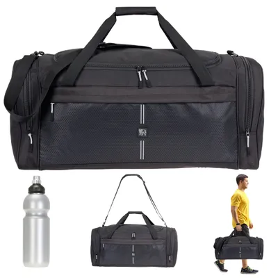 Produktbild von Sporttasche Saunatasche Reisetasche sehr groß Elephant XXL 70 cm 65 Liter Freizeittasche Fitnesstasche Fußball Tasche Maxi 1036 Schwarz + Flasche