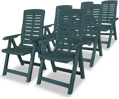 Produktbild von 6 grüne Gartenstühle aus Kunststoff für den Außenbereich, wetterfeste Sessel für Terrasse und Garten