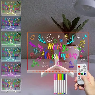 LED-Zeichenbrett mit Ständer, 7 Farben, 7 Marker, Fernbedienung
