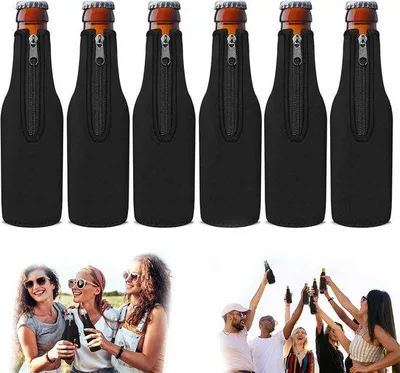 Productafbeelding van Koelbox voor bierflessen, zwart, voor 6 flessen, geïsoleerd neopreen, antislip, geschikt voor 12 oz longneck flessen