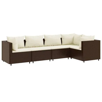 Image de Salon de jardin 5 pcs avec coussins Marron Résine tressée