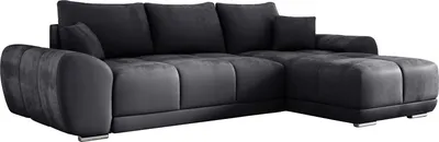 Produktbild von E-ZIMPAZ Ecksofa SCARLO L mit Schlaffunktion und Bettkasten, Sofa L-Form mit Kissen, Samtstoff, Wellenfedern, Universal Seite - Dunkelgrau MH97
