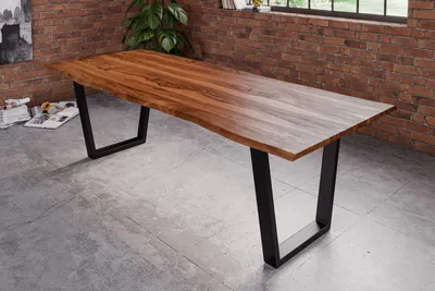 Produktbild von Refurbished Möbelretoure Esstisch Baumkante Massiv Sheesham-Holz natur 180 x 90 V-Gestell schwarz Hero