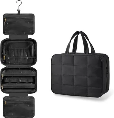 Produktbild von Famanu Toilettasche zum Aufhängen - große, faltbare Kosmetiktasche - schwarz