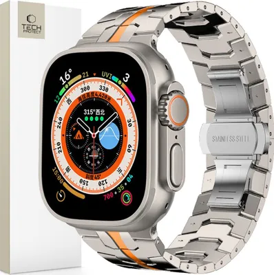 Produktbild von Tech-Protect Edelstahllinie Apple Watch 4 / 5 / 6 / 7 / 8 / 9 / Se / Ultra 1 / 2 (42 / 44 / 45 / 49 Mm) Titan/Orange