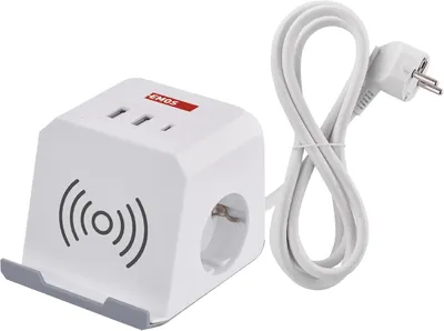 Obrázek produktu pro Zásuvková lišta s USB a nabíjecí stanicí QI - Sada 2 kusů - Uzemněné zásuvky - USB-A port - 2 metrový kabel