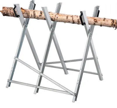 Obrázok produktu pre Relaxdays pílový stojan, práce s drevom, skladací, stojan na reťazové píly, rozmery: 80x80x85 cm, drevený stojan, oceľ, strieborný
