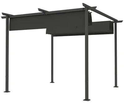 Obrázek produktu pro Nastavitelná venkovní pergola o rozměrech 3 x 3 metry s výsuvnou střechou | Barva: černá | Rozměry: 300 x 300 x 227 cm