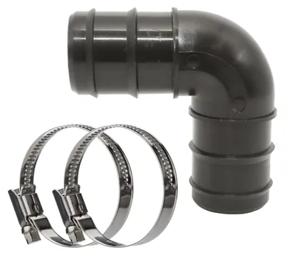 Produktbild von HAF 1x Schlauchverbinder Winkel 90° mit 38mm | 2 x Schlauchtülle | Verbinder inkl. 2x Edelstahlschellen | PN2,5 für Poolfittings & Poolschlauch