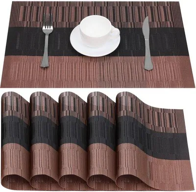 Produktbild von Unyqoos® 6er-Set Platzsets 30 x 45 cm – Kupfer/Schwarz, pflegeleichte, wasserabweisende Tischmatten, rutschfest & hitzebeständig bis 95 °C