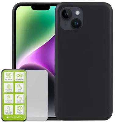 Immagine prodotto di Per Apple iPhone 15 Plus Custodia in silicone TPU nero 0,26 H9 vetro Custodia del telefono cellulare di protezione