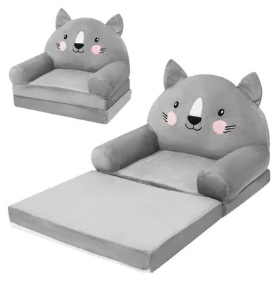 Image de Canapé pliable 2 en 1 pour enfants - Fauteuil pour enfants avec fonction couchage - Chat gris