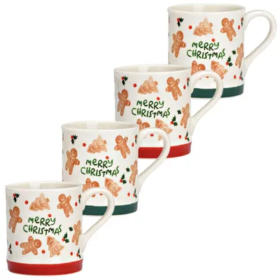 Produktbild von Lebkuchen Spruch Dekor Weihnachts-Tassen 4er Set in 10 cm, 350 ml