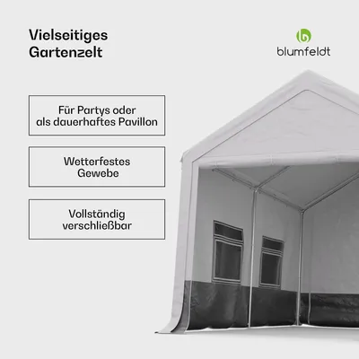 Produktbild von Blumfeldt Partyzelt - 4x3m, Festzelt mit Seitenwänden, Wetterfestes Gewebe, Stabiles Stahlrahmen, Einfache Montage, Ideal für Outdoor-Partys, BBQs & Gartenpavillon