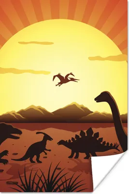 Produktbild von MuchoWow® Poster Dino - Sonne - Natur - Zeichnung - Kinder - Jungen 120x180 cm - Kunstposter