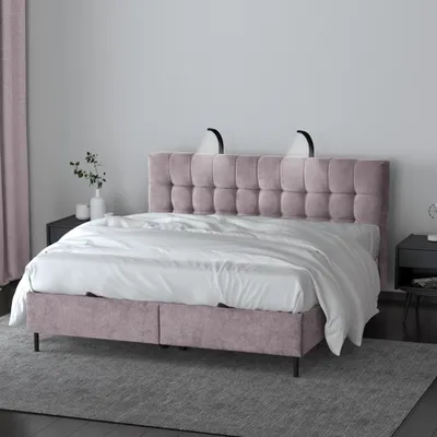 Produktbild von Boxspringbett Muna Doppelbett mit Pocketmatratze 17 cm Topper Bett mit Bettkasten Polsterbett aus velours, Große: 186 x 200 cm, Stoff: aston 19 - rosa