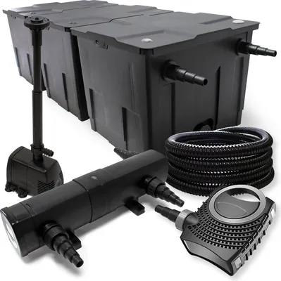 Image de Wiltec Kit complet: CBF-350C Filtre de bassin jusqu'à 90000 L, NEO10000 pompe de filtration 10000l/h 80W, CUV-236 lampe uv 36W, 25m Tuyau 25 mm, HJ-943 fontaine 800l/h 16W