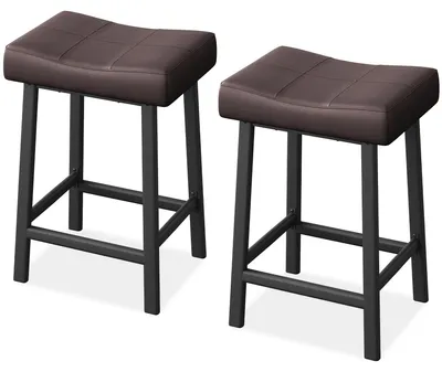 Immagine prodotto di Sgabelli da bar alti 61 cm - Sgabelli a sella per banconi da cucina - Set da 4 - Seduta imbottita - Struttura in metallo con poggiapiedi - Colore marrone