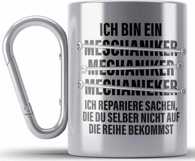 Produktbild von Trendation - KFZ Mechaniker Geschenk Lustig Edelstahl Tasse Karabiner Automechaniker Werkstatt Edelstahl Tasse Karabiner (Silber)