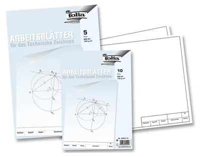 Obrázek produktu pro Folia 8204/10 Arbeitsblätter für technisches Zeichnen 120g/qm weiß DIN A4 10 Blatt