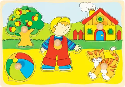 Produktbild von goki Holz Katze, Haus,... Steckpuzzle 5tlg. Holzpuzzle Puzzle 57858 Kinder NEU