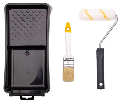 Immagine prodotto di Set per pittura - 4 pezzi - Rullo 10 cm - Pennello 1,5 pollici - Vaschetta 28 x 16 cm
