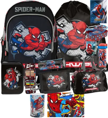Immagine prodotto di 12pc Spiderman borsa scuola set zaino astuccio matite borsa sportiva borraccia porta pranzo borsa da viaggio portafoglio notebook busta cartella Schlamperta