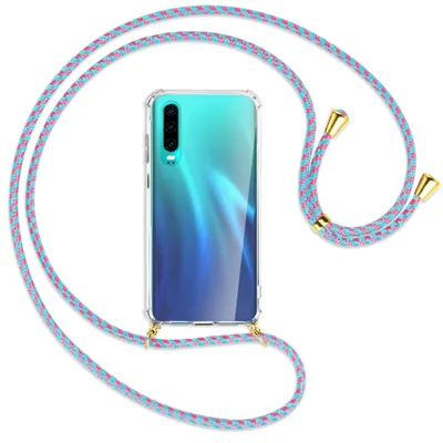 Produktbild von Handykette Backcover-Schutzhülle mit Band (Metall goldfarben) für Huawei P30 - pink/mint